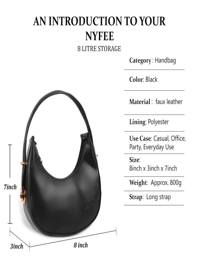 Nyfee Half Moon Hobo Bag with Detachable Long Strap,Faux Leather,Trendy,Stylish & Durable Women's Shoulder Bag (Black) - Image 5